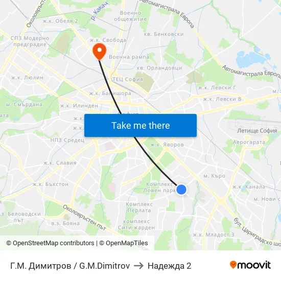 Г. М. Димитров / G. M. Dimitrov to Надежда 2 map