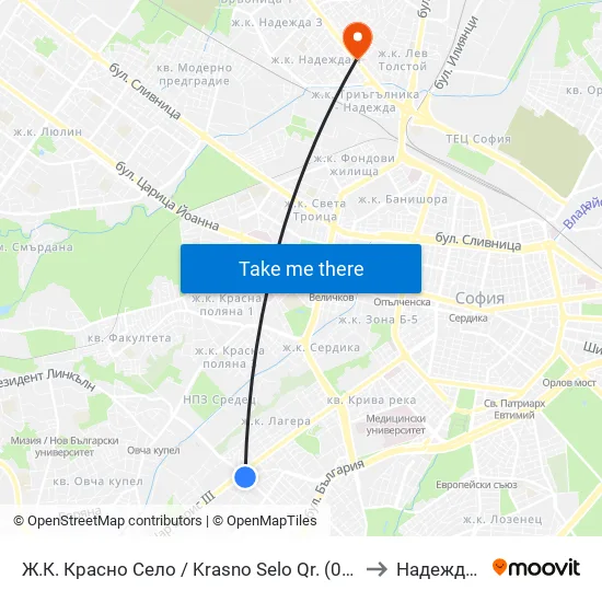Ⓜ️ Ж.К. Красно Село / Krasno Selo Qr. (0637) to Надежда 2 map