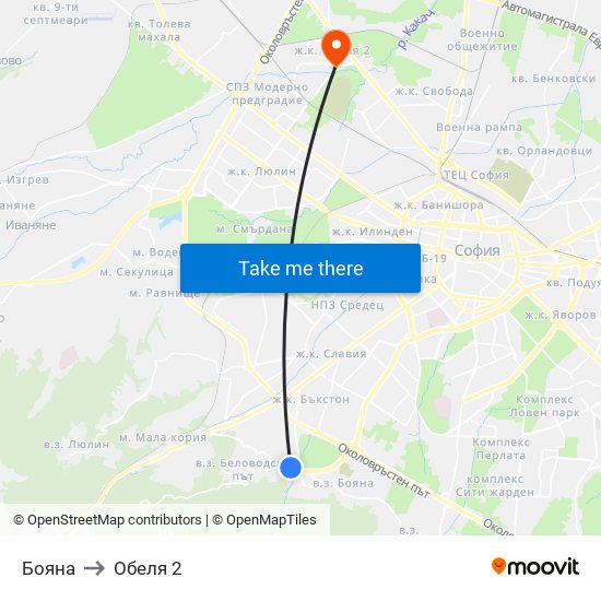 Бояна to Обеля 2 map