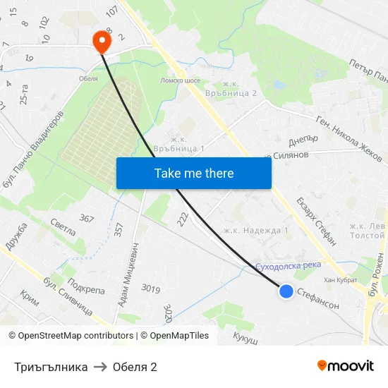 Триъгълника to Обеля 2 map
