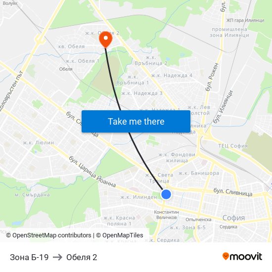 Зона Б-19 to Обеля 2 map