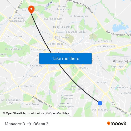 Младост 3 to Обеля 2 map