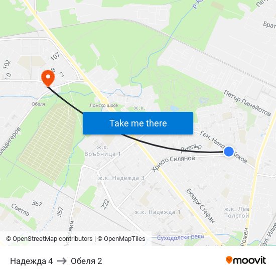 Надежда 4 to Обеля 2 map
