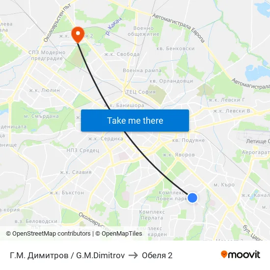 Г. М. Димитров / G. M. Dimitrov to Обеля 2 map