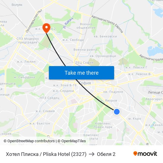 Хотел Плиска / Pliska Hotel (2327) to Обеля 2 map