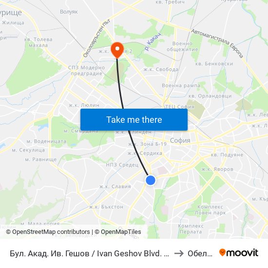 Бул. Акад. Ив. Гешов / Ivan Geshov Blvd. (0275) to Обеля 2 map