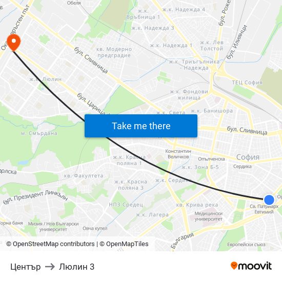 Център to Люлин 3 map