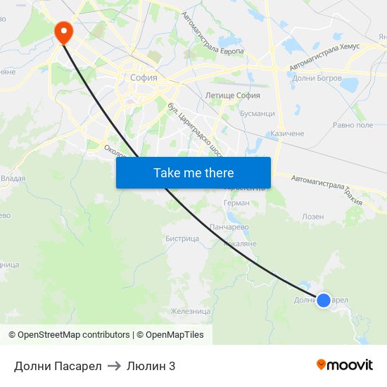 Долни Пасарел to Люлин 3 map