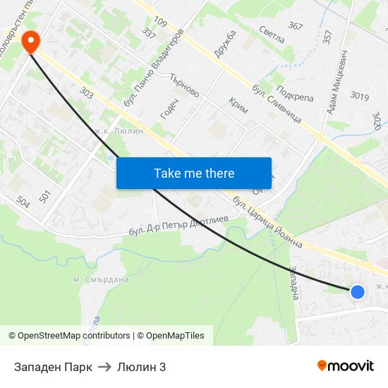 Западен Парк to Люлин 3 map