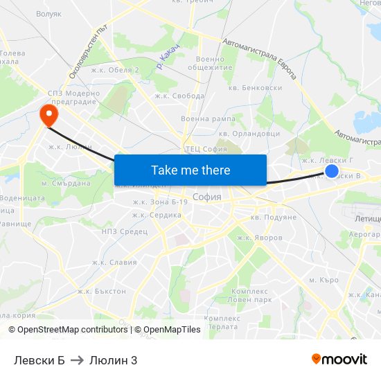 Левски Б to Люлин 3 map