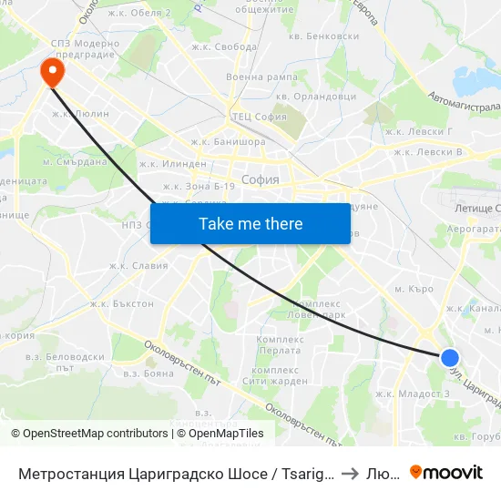 Ⓜ️ Метростанция Цариградско Шосе / Tsarigradsko Shosse Metro Station (1016) to Люлин 3 map
