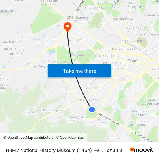 🎨 Ним / National History Museum (1464) to Люлин 3 map
