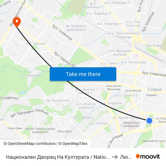 Национален Дворец На Културата / National Palace Of Culture (1139) to Люлин 3 map