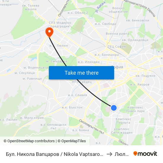Бул. Никола Вапцаров / Nikola Vaptsarov Blvd. (0344) to Люлин 3 map