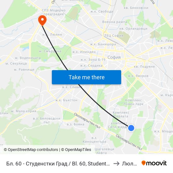 Бл. 60 - Студенстки Град / Bl. 60, Students' Town (2507) to Люлин 3 map