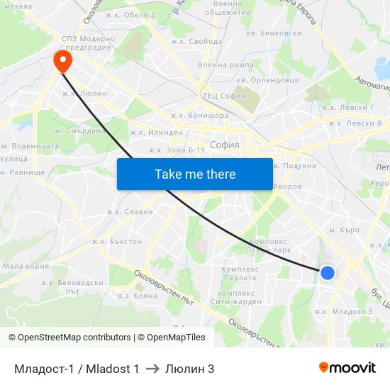 Младост-1 / Mladost 1 to Люлин 3 map