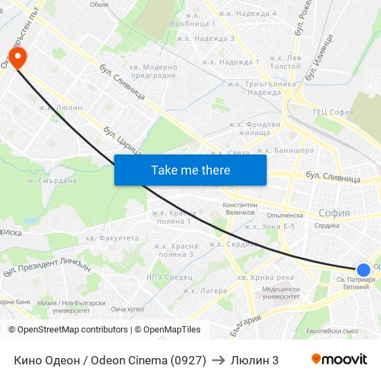 Кино Одеон / Odeon Cinema (0927) to Люлин 3 map