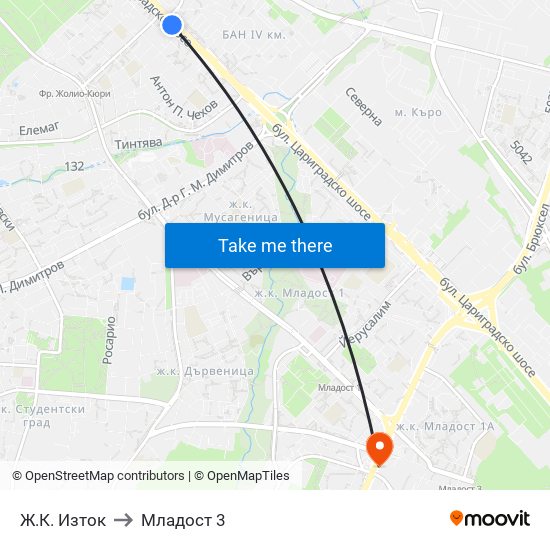 Ж.К. Изток to Младост 3 map