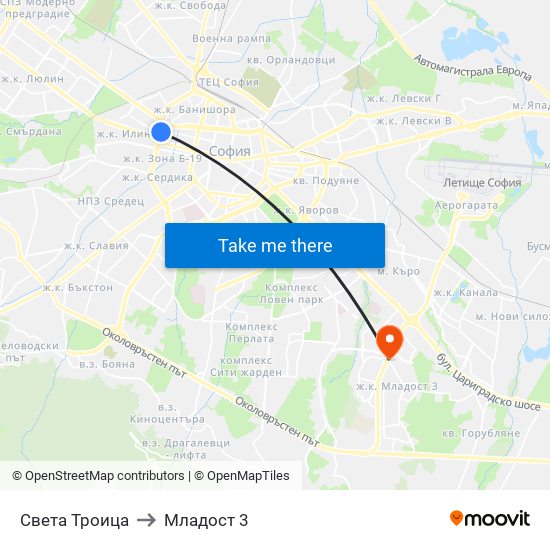 Света Троица to Младост 3 map