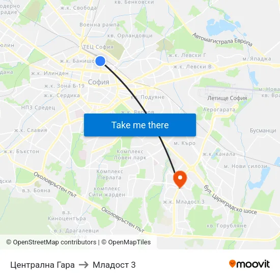 Централна Гара to Младост 3 map