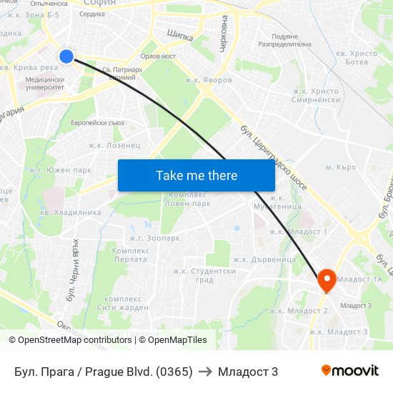 Бул. Прага / Prague Blvd. (0365) to Младост 3 map