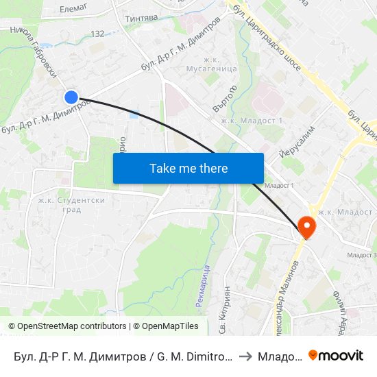 Бул. Д-Р Г. М. Димитров / G. M. Dimitrov Blvd. (0317) to Младост 3 map