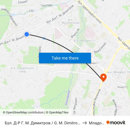 Бул. Д-Р Г. М. Димитров / G. M. Dimitrov Blvd. (0316) to Младост 3 map