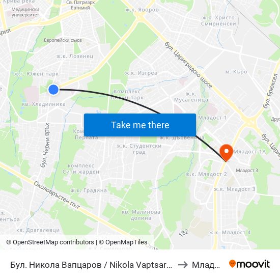 Бул. Никола Вапцаров / Nikola Vaptsarov Blvd. (0344) to Младост 3 map