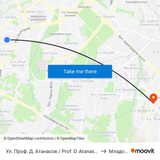 Ул. Проф. Д. Атанасов / Prof. D. Atanasov St. (2134) to Младост 3 map