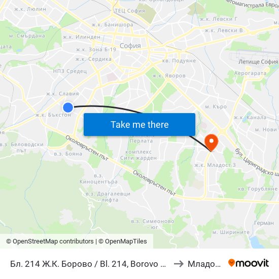 Бл. 214 Ж.К. Борово / Bl. 214, Borovo Qr. (0164) to Младост 3 map