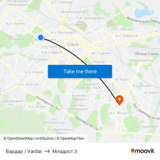 Вардар / Vardar to Младост 3 map