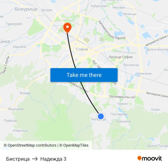 Бистрица to Надежда 3 map