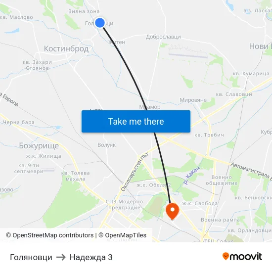 Голяновци to Надежда 3 map