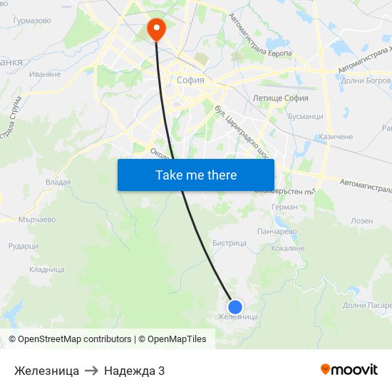 Железница to Надежда 3 map