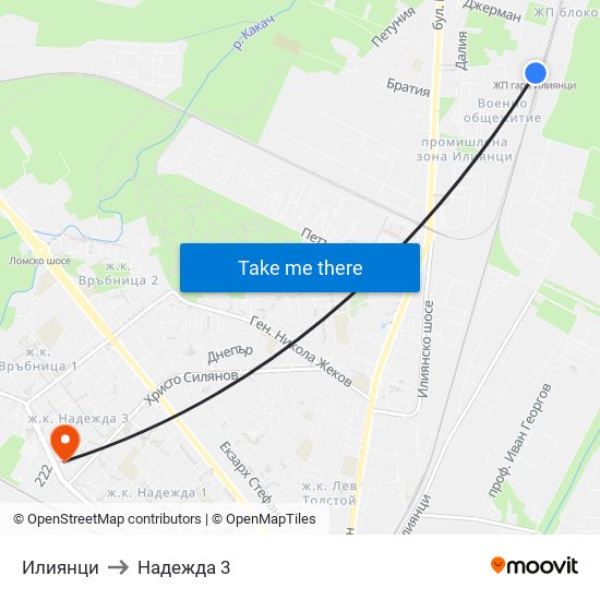 Илиянци to Надежда 3 map
