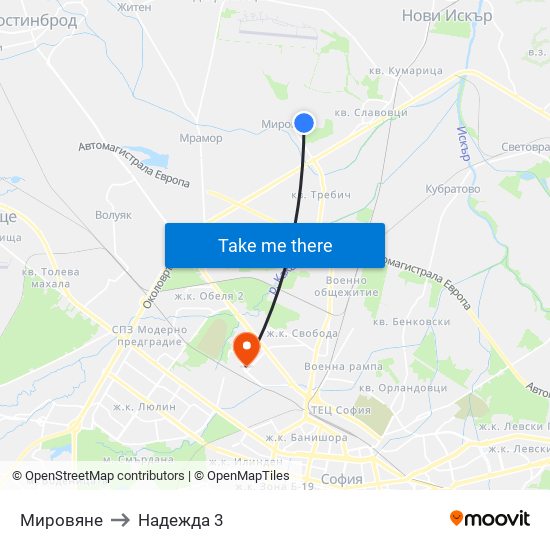 Мировяне to Надежда 3 map