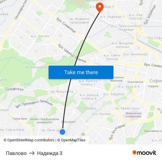 Павлово to Надежда 3 map