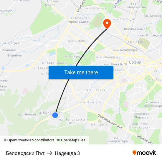 Беловодски Път to Надежда 3 map