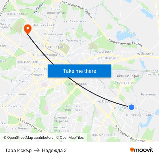Гара Искър to Надежда 3 map