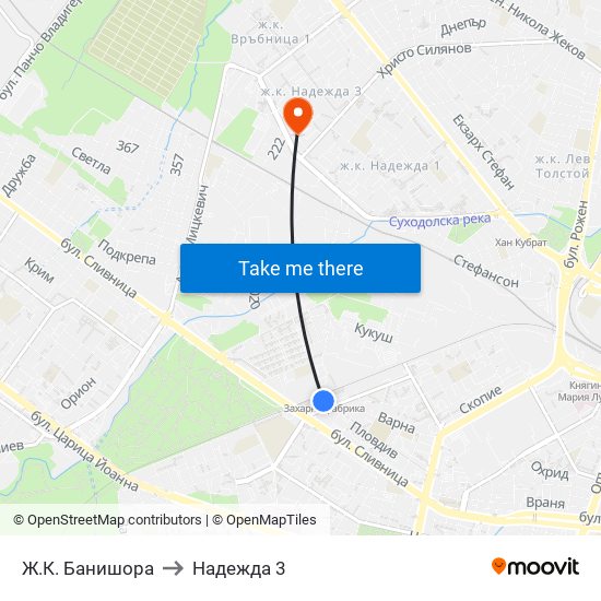 Ж.К. Банишора to Надежда 3 map