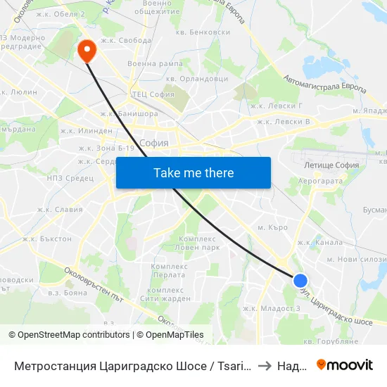 Ⓜ️ Метростанция Цариградско Шосе / Tsarigradsko Shosse Metro Station (1016) to Надежда 3 map