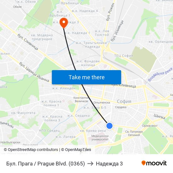 Бул. Прага / Prague Blvd. (0365) to Надежда 3 map