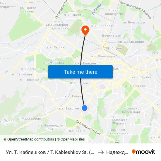 Ул. Т. Каблешков / T. Kableshkov St. (2213) to Надежда 3 map