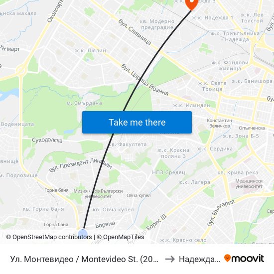 Ул. Монтевидео / Montevideo St. (2050) to Надежда 3 map