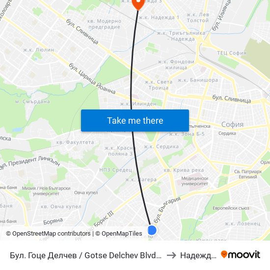 Бул. Гоце Делчев / Gotse Delchev Blvd. (0308) to Надежда 3 map