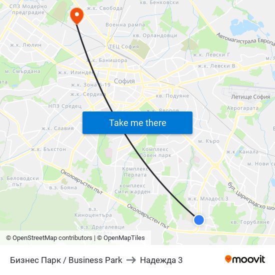 Бизнес Парк / Business Park to Надежда 3 map