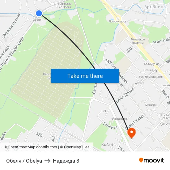 Обеля / Obelya to Надежда 3 map