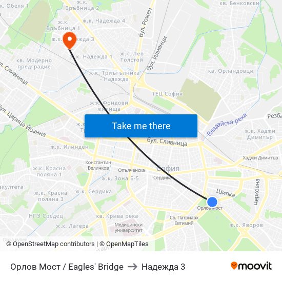 Орлов Мост / Eagles' Bridge to Надежда 3 map