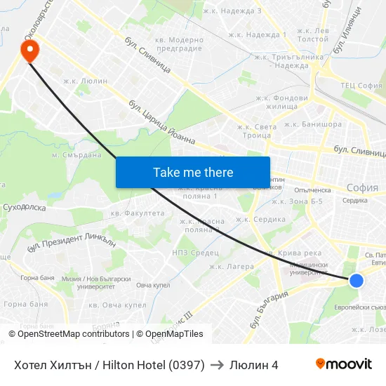 Хотел Хилтън / Hilton Hotel (0397) to Люлин 4 map
