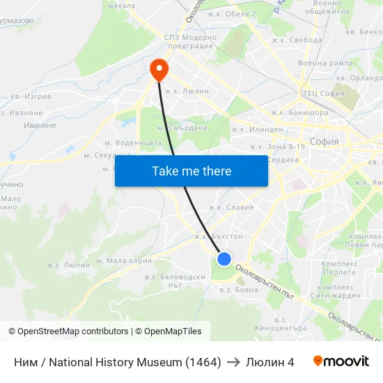 🎨 Ним / National History Museum (1464) to Люлин 4 map